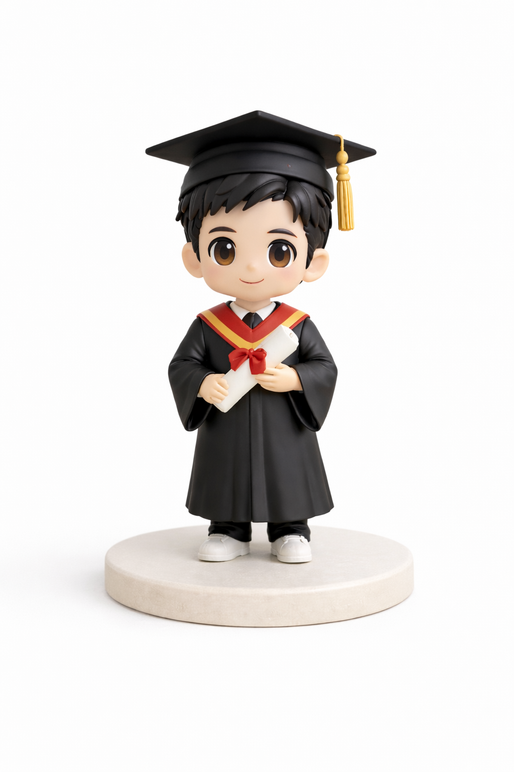 Custom graduation figurine from photos on a clean white background