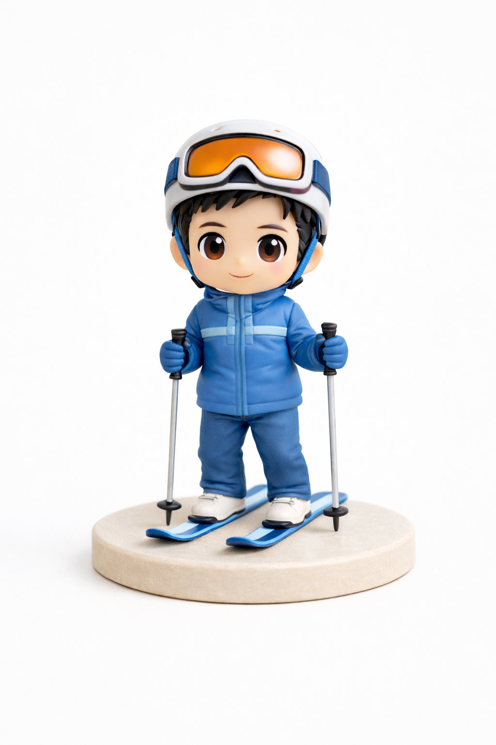 Custom ski figurine from photos on a clean white background