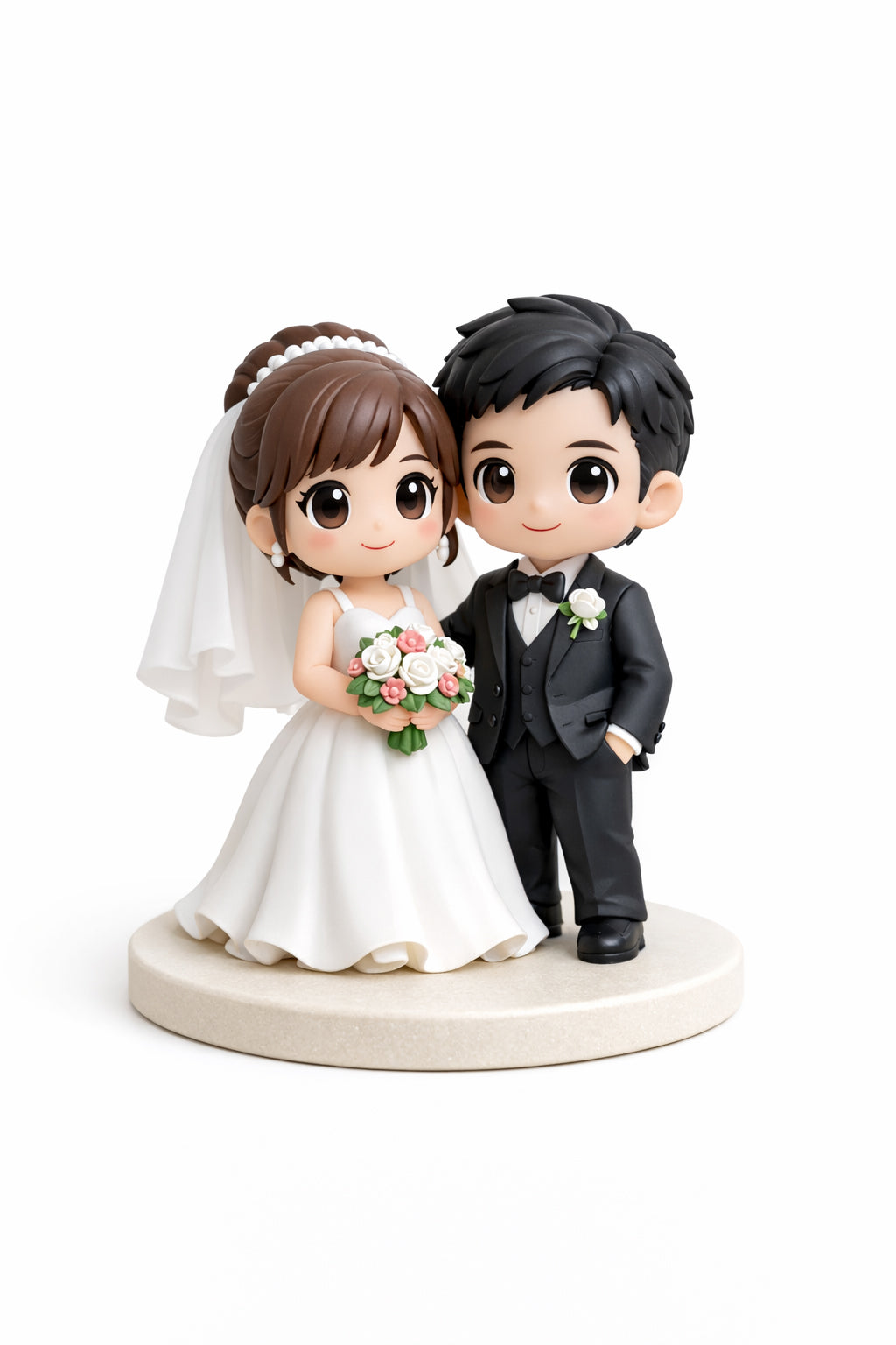 Custom wedding couple figurine from photos on a clean white background