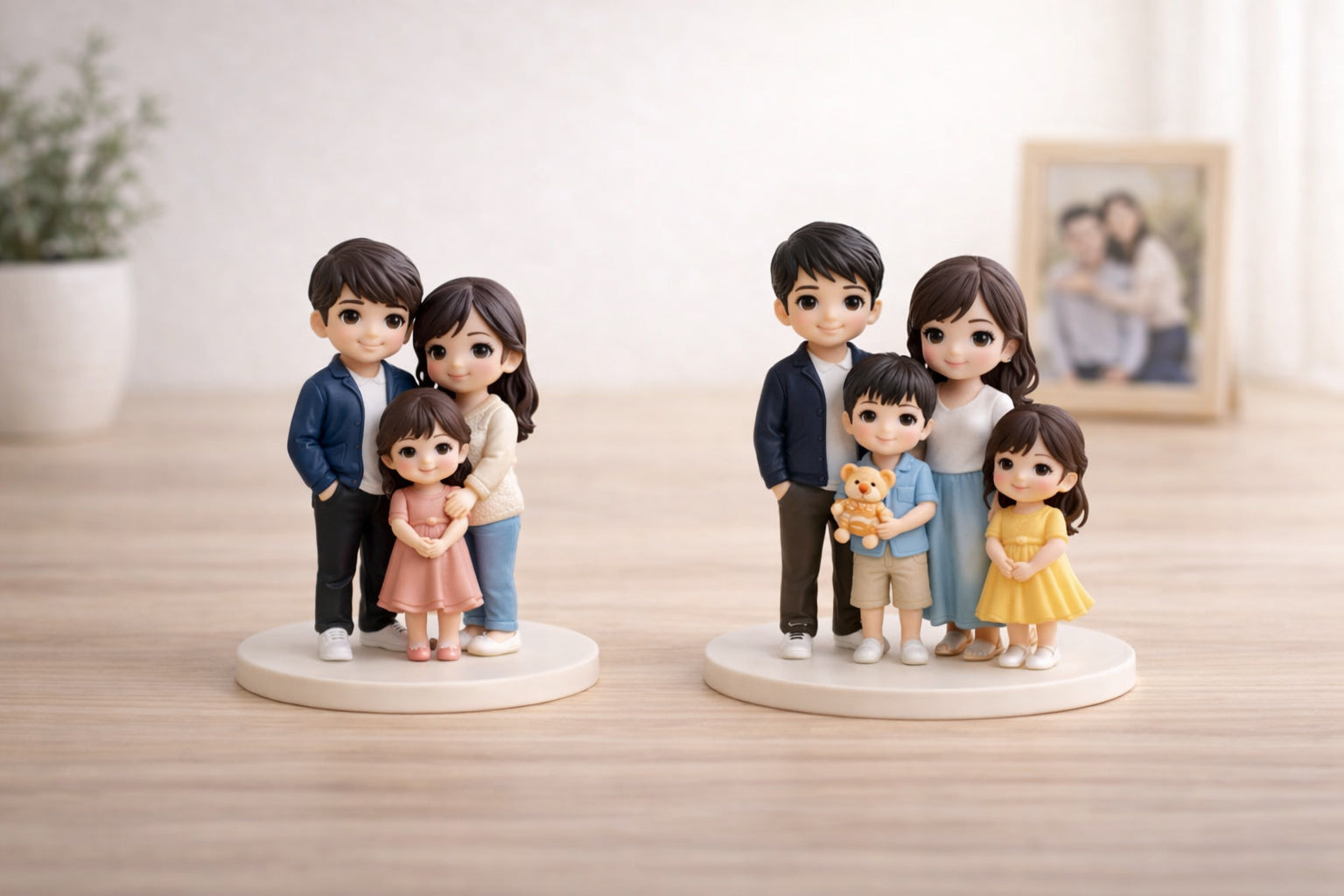 comparison guide for choosing between 3-person and 4-person custom group figurines