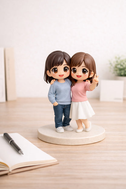 Custom best friends figurine from photos displayed as a friendship keepsake