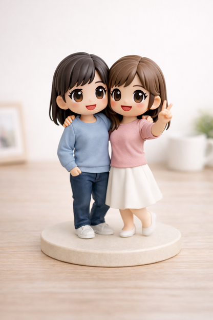 Second view of a custom best friends figurine from photos showing the same finished figurine