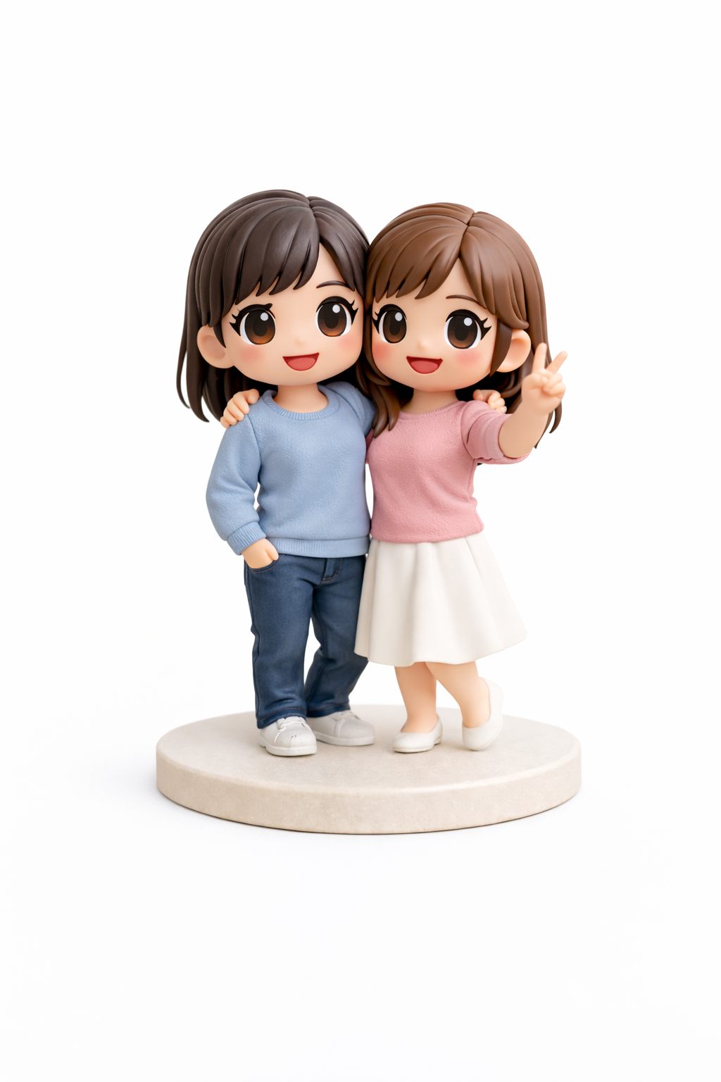 Custom best friends figurine from photos on a clean white background