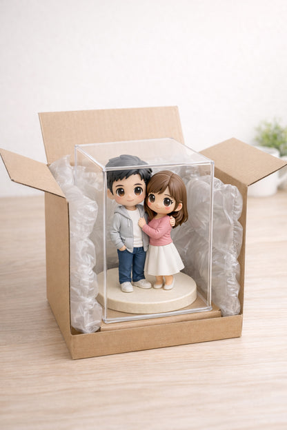 Custom couple figurine from photos shown in premium gift packaging