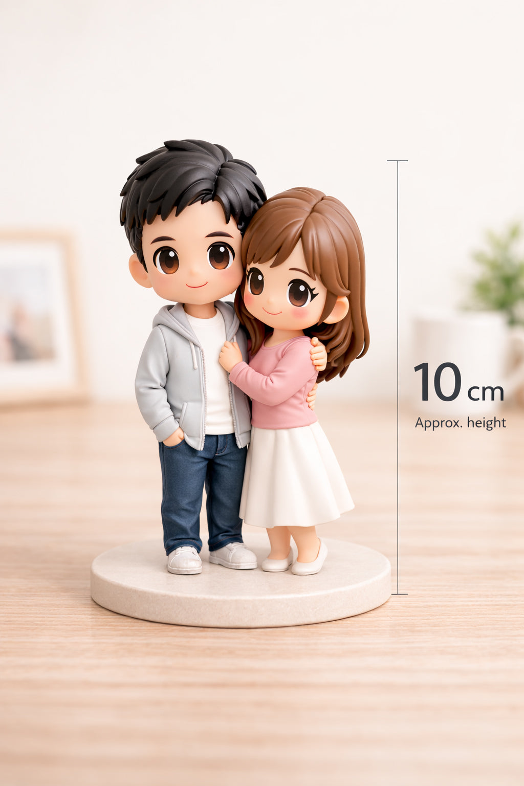 Custom couple figurine from photos shown with size reference