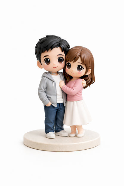 Custom couple figurine from photos on a clean white background