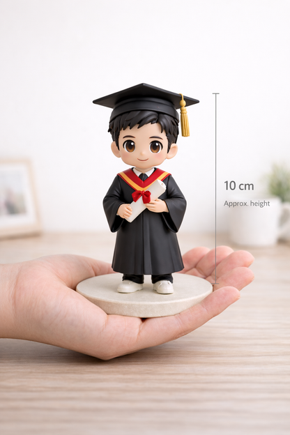 Custom graduation figurine from photos shown with size reference