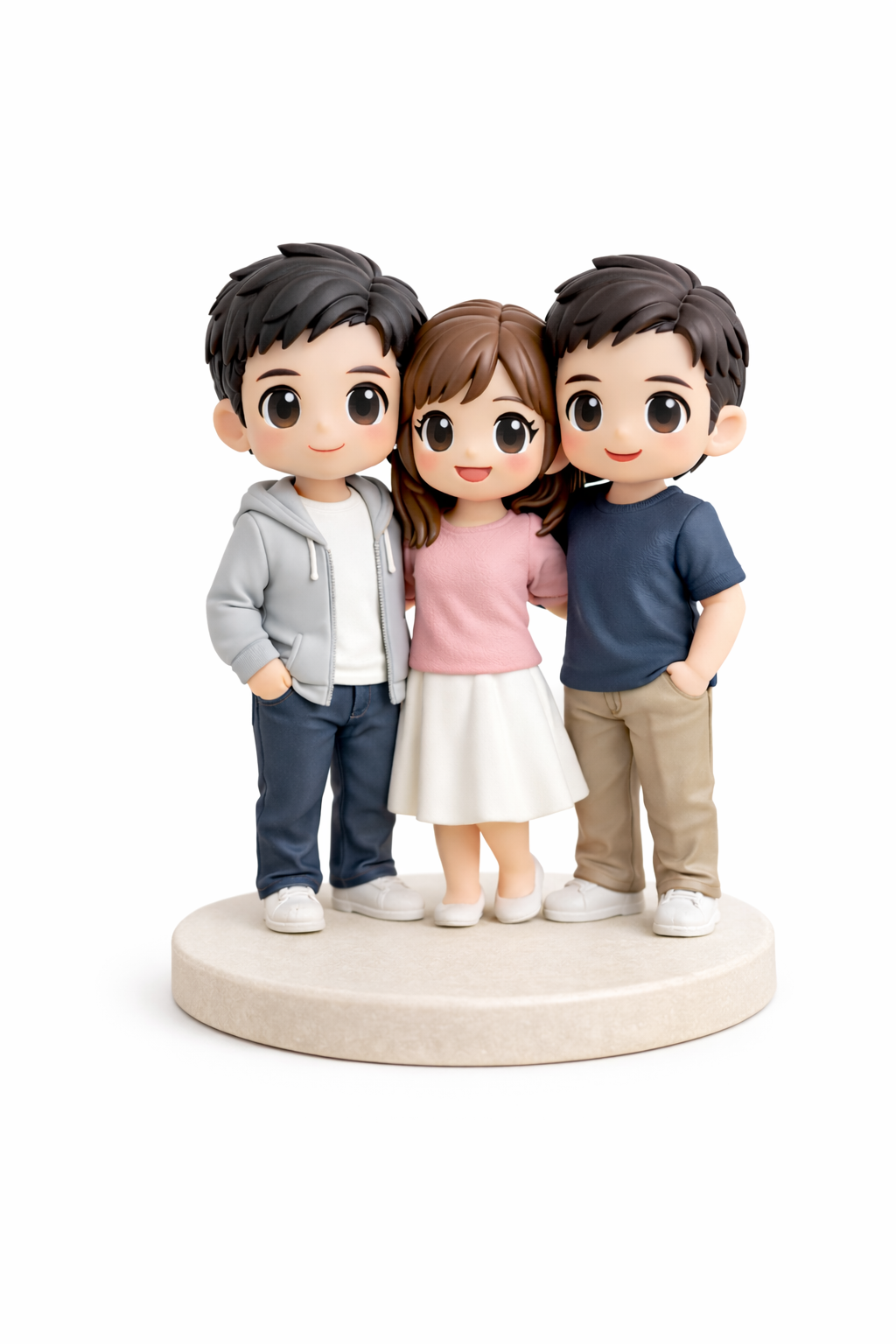 Custom 3 people group figurine from photos on a clean white background