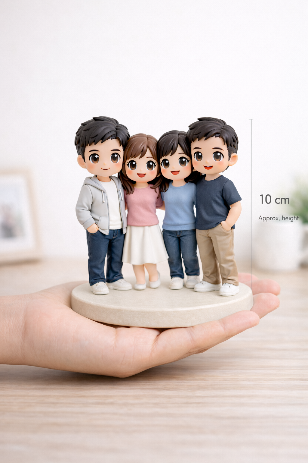 Custom 4 people group figurine from photos shown with size reference