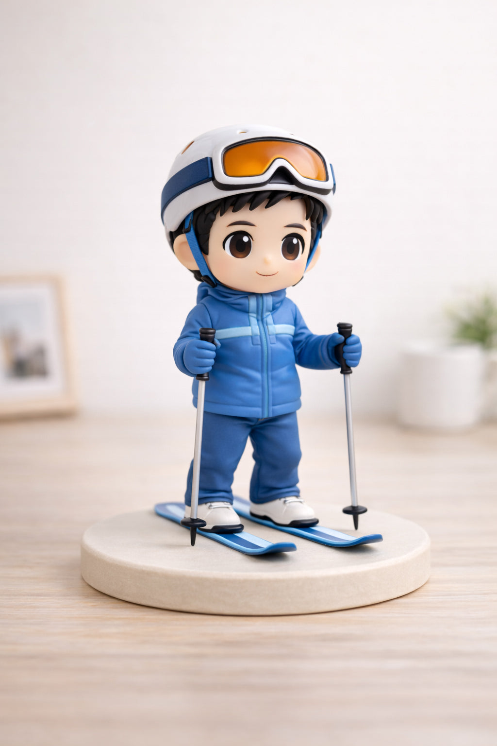 Second view of a custom ski figurine from photos showing the same finished figurine