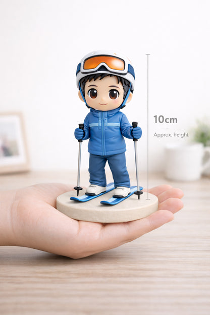 Custom ski figurine from photos shown with size reference